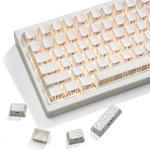 dagaladoo White Topographic keycaps Line Backlit keycaps Shine Through Keyboard Keys Side Printed Key caps OEM Profile Custom Key caps for 100% 75% 65% 60% TKL US Layout Mechanical Keyboard