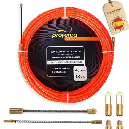 PROFERCA Guia Pasacables Profesional de 4.5mm y 30 Metros de Poliéster Trenzado con Terminales Intercambiables | Accesorios de Repuesto | Pasacables Electrico