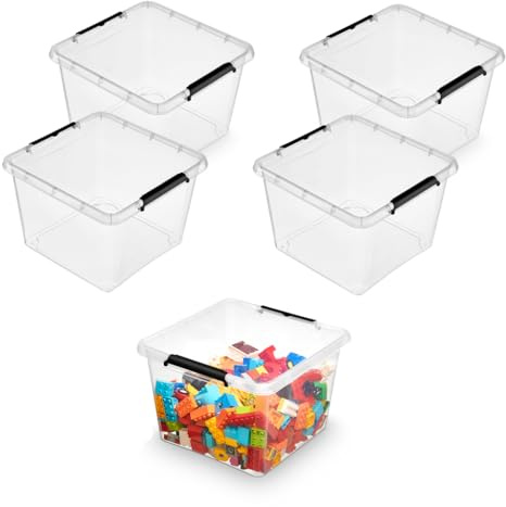 Kreher Aufbewahrungsbox Kleiderbox Simple Store transparent (5x 25 L) | Lebensmittelecht und BPA-frei, stapel- und nestbar mit Deckel aus robustem Kunststoff