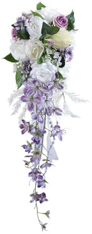 Gramigg Künstliche Rosensträuße mit weißen und violetten Quasten, Brautsträuße für Braut, Blumensträuße, Hochzeit, Zeremonie, Jahrestag