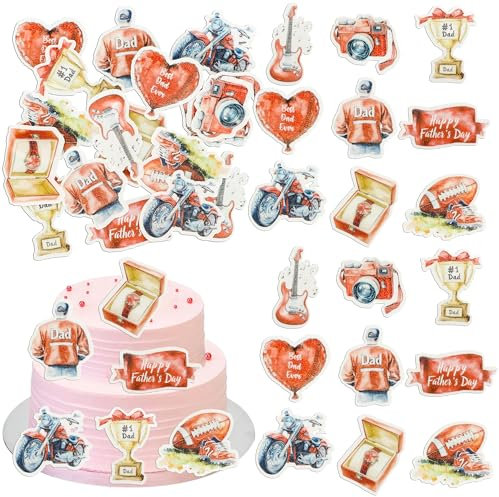 Ephlyn 54 essbare Cupcake-Topper Happy Father's Day, Oblatenpapier, Herz #1 Dad Best Dad Ever, Cupcake-Picks für Vatertag, Motto-Party, Kuchendekoration, Rot