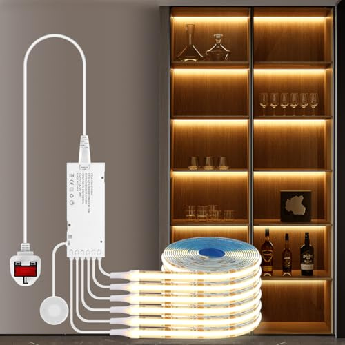 tlinkosta Cabinet Light COB LED Strip Lights 6-in-1 Dimmable Touch Control for Display Cabinets, Wardrobes, Kitchen, Wine Cabinets, Showcase & Shelf Lighting (Warm Light, 3.3ft)