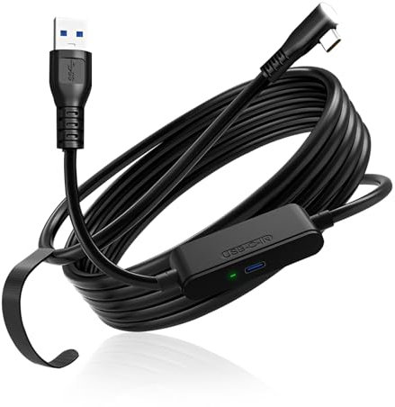 PopuLike VR Link Cable 5M Compatible with Meta Quest 3/2/1/Pico 4/3, 5Gbps VR Link Streaming Cable 9V2A for USB 3.0/USB 3.1 Gen 1/USB 3.2 Gen 1, 90° Elbow Design Fast Charging Port Plug-and-play