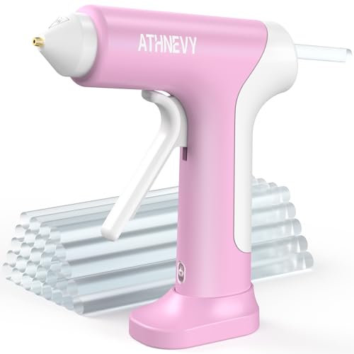 Cordless Hot Glue Gun 4V 20W, 10s Fast Preheat, 30PCS Mini Glue Sticks 7x100mm, Type-C Rechargeable, Anti-Drip, Auto-Off, for DIY Crafts, Repair, Decoration (Pink)