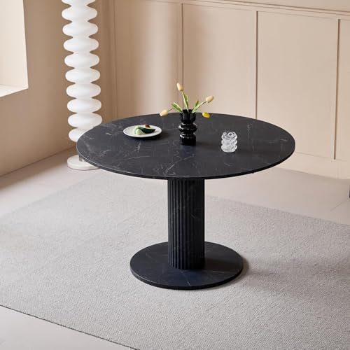 DEYARNA HOME Moderner Runder Esstisch, Küchentisch aus MDF (Marmor-Imitat-Optik), Geeignet für Küche, Esszimmer, Wohnzimmer und Büro (Schwarz)