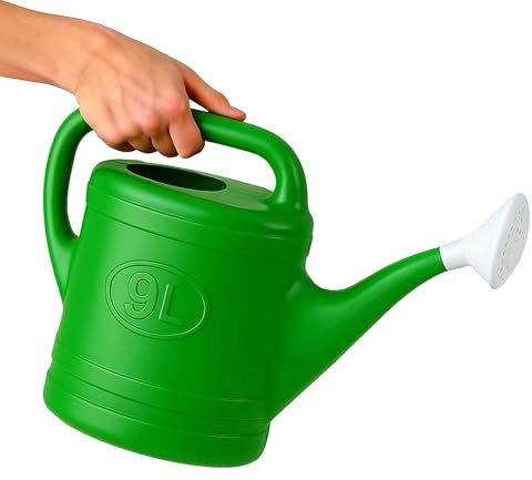 Regadera de plástico, Regadera para Interior y Exterior, Regadera de jardín, Regadera con Pico, Regadera de riego, Capacidad 9 litros, Asa de Transporte, Cabezal Efecto Lluvia, Verde