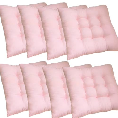 Mozzeilee Lot de 2/4/6/8 coussins de chaise antidérapants en rotin avec attaches - 40 x 40 cm - Pour intérieur et extérieur, terrasse, cour, jardin, salle à manger (rose clair, 8 pièces)