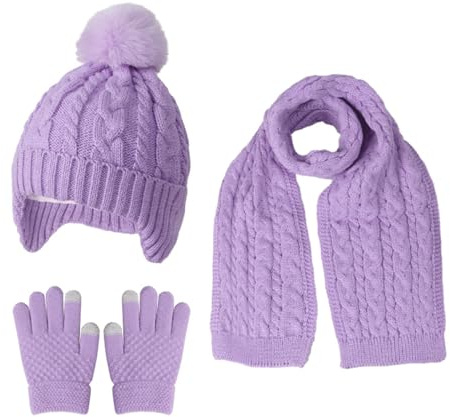 MAZELIKEHOOD 3Pcs Girls Winter Scarf Gloves Hat Set Knit Thick Warm Soft Accessories Sets for Kids Boys for Children 3-10 Years
