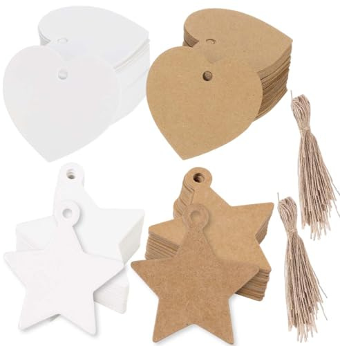 Kraftpapier Anhänger Papier, 100 Stück Geschenkanhänger Kraftpapier, Kärtchen zum Beschriften mit Schnur, Hängeetiketten,etiketten für Hochzeit Handwerk Weihnachten