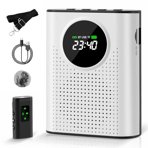 Voice Amplifier with Magnetic Wireless Lavalier Microphone, Rechargeable Personal Speaker Supports Bluetooth, Portable Amplifier with 2.4G Wireless Microphone for Teachers Tour Guides Coaches