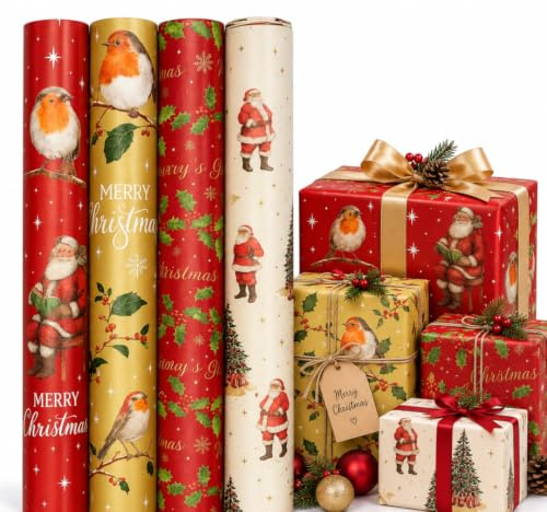 ezkart 28m (4x7m) Xmas Wrapping Paper Perfect for xmas, Birthday, Festival | Traditional xmas wrapping paper Party Gift & Festive Decor Vintage Gift Wrap