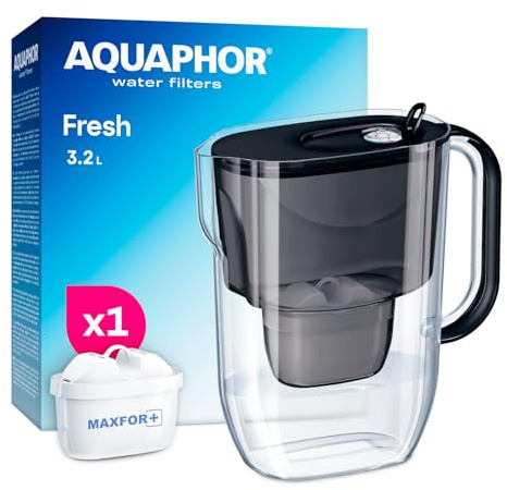 AQUAPHOR Fresh Carafe Filtrante avec (1) Filtre à Eau Maxfor+ (Noir)