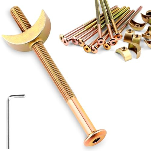 mawmuaw M6x100 mm Bed Bolts Half Moon Nuts Washers 12pcs | M6 Furniture Bolts, Bed Screws Fasteners, Connectors with Hex Key, Cots, Tables, Stools, Chairs, Panels, Cabinets, Worktop