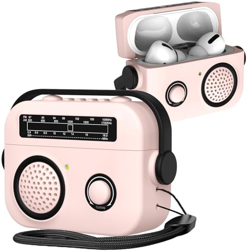 Ysnzaq 3D Retro Radio for AirPods 4 Case with Wrist Strap SYJ-Pink | Women Men Mini Cartoon Cool Funny Silicone Shockproof Protection Cover Supports Wireless Charging