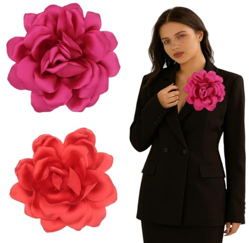 LAKPYN 2 Stück Rosen-Blumenbrosche, Haarklammer Blume, Ansteckblume, Große Musselin-Brosche, Haarspange, klassisch, elegant, handgefertigt, geeignet für Hochzeit, Party, Tanz
