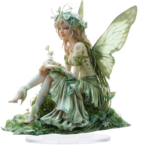 LMJOPYQ 2D Elfen Figuren, Feen Garten Dekoration, Garten Deko Draußen Figuren, Grüne Engelsfigur, 24 x 25 cm Acryl Standfigur