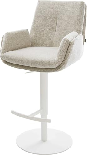 DELIFE Barstuhl Clea-Flex Drehfuß höhenverstellbar Metall Weiß Webstoff Soft Beige