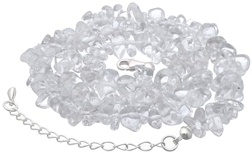 Lebensquelle Plus Bergkristall Splitterkette Edelstein Kette | 45 + 5cm Verlängerungskettchen aus 925er Silber | Karabiner Verschluss