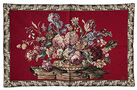 Lnxp Wandteppich Gobelin Stillleben Emotion Arazzo Tapisserie Blumen Paradis Rot 110x70 Wandbild Wanddeko Retro Replikate