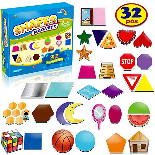 32 Shape and Color Magnets with Real World Objects for Comparison & Associative Memory, Perfect for Preschool Learning