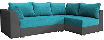 mb-moebel Ecksofa mit Schlaffunktion Eckcouch mit Zwei Bettkasten Sofa Couch Wohnlandschaft L-Form Polsterecke Laos (Türkis + Grau, Ecksofa Rechts)