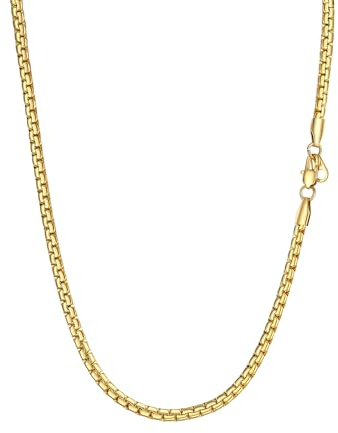 PROSTEEL Herren Erbskette 4mm breit Halskette 18k vergoldet platte Venezianierkette Gliederkette 55cm Kettelänge Biker Punk Rock Schmuck, gold für Männer Jungen