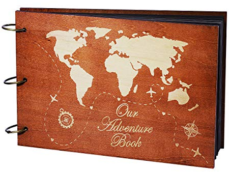 Our Adventure Book Hölzern Jubiläums Scrapbook Fotoalbum für Valentinstag, Hochzeits , Jahrestag, Geburtstag -Box Verpackung, 80 Seiten, 6 Fotoaufkleber