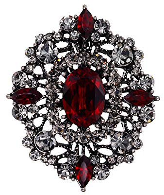EVER FAITH Damen Brosche österreichischen Kristall Hochzeit Bankett Vintage-Stil aushöhlen Blumen Pin Vintage Broschennadeln Bekleidungs Schmuck Dunkel Rot Antiker-Gold-Ton