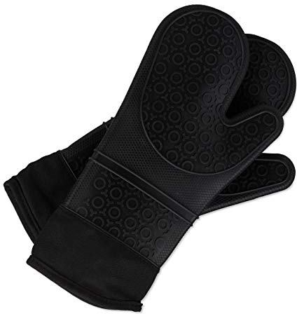 Relaxdays, neri Forno in Silicone, Resistenti al Calore,Antiscivolo,Guanti Cucina Interno Morbido,1 paio, Cotone