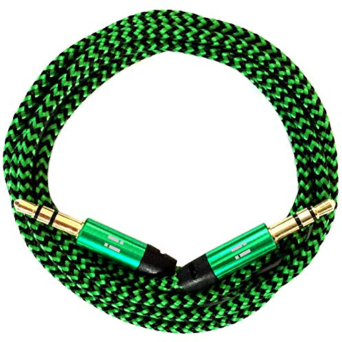i! - 1m Premium Nylon AUX Audiokabel Klinke 3,5 auf Klinke 3,5 mit Metallsteckern - grün