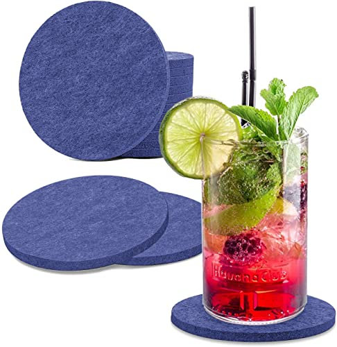 wortek Filzuntersetzer rund für Gläser – 8er Set Glasuntersetzer für Getränke, Tassen, Bar, Glas - Ø 10cm Tischuntersetzer waschbare Untersetzer Gläser Dunkelblau Glas Untersetzer-Set