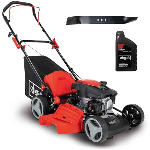 Scheppach MP150-46 Benzin Rasenmäher - 46cm Schnittbreite | 3,5 PS | 7-fache Schnitthöhenverstellung | 55 Liter Fangkorb | Seitenauswurf | Mulchfunktion | Reinigungsfunktion | inkl. 2. Messer & ÖL