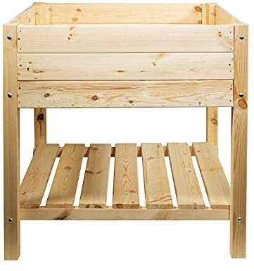 mgc24 Hochbeet Massiv XL - Kiefernholz Natur quadratisch für Garten/Terrasse/Balkon - 79 x 79 x 78 cm