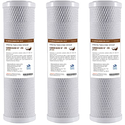 3x Filtri Carbon Block 10 CBC - CTO - Filtro a carbone attivo per acqua potabile, sistemi ad osmosi inversa, adatta a tutti gli alloggiamenti a filtro da 10