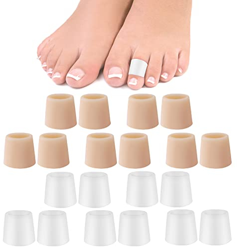 20 Pcs Protège Orteils, Protecteurs Orteils Silicone, Protège Orteil en Gel, Protecteurs Tube Orteil Empêche le Frottement Soulage de Douleur (Kaki, Blanc)