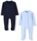 BINIDUCKLING Baby-Jungen Mädchen Schlafanzug - 2-Wege-Reißverschluss, Baumwolle, mit Füßen, 2er-Pack - Baby Schlafstrampler für Neugborene 0-3 Monate, Marine Blau&Hell Blau