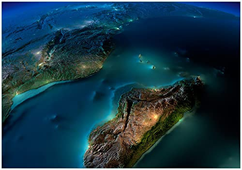 Wallario Vliestapete Fototapete Blick auf die Erde bei Nacht - Wandtapete Größe: 300 x 210 cm