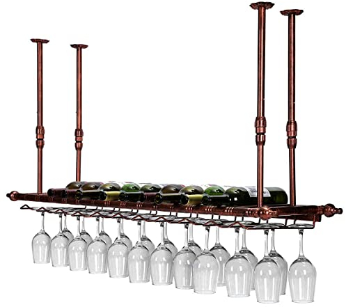 Wine Glass Rack,Hanging Wine Glass Holder ,Vintage Wine Bottle Holder, Ceiling Decoration Wine Glass Rack,Adjustable Height and Width,for Kitchen & Bars - Fixings Included (Bronze, 120cm x 30cm)