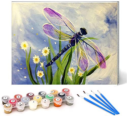 Pintar por Numeros libélula flor silvestre DIY Cuadro al óleo con números para Kit de Pintura al óleo Digital para Adultos y niños de Lienzo decoración para el hogar 40x50cm Sin Marco