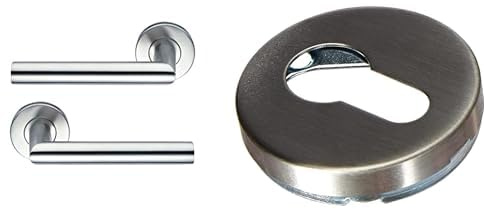 Bricard 666452 Paire de poignées de Porte sur Rosace INOX Tempo Disco, carré de 7mm & 667021 Paire de rosaces INOX Tempo pour Porte d'entrée