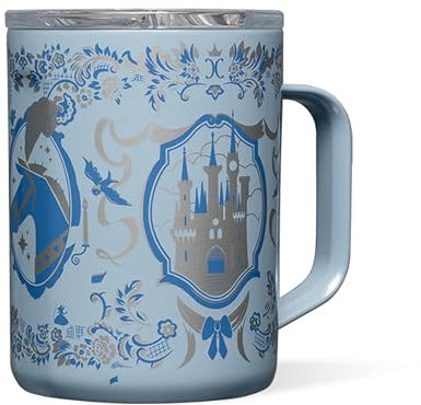 Corkcicle Disney Princess Cinderella Coffee Mug, Insulated Travel Coffee Cup with Lid, Stainless Steel, Spill Proof for Coffee, Tea, and Hot Cocoa, 16 oz
