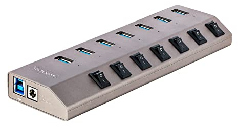 StarTech Hub USB-C Autoalimentado de 7 Puertos con Interruptores Individuales - Concentrador USB3.0 a 5 Gbps - Ladrón USBTipo C a USB-A - BC 1.2 (5G7AIBS-USB-HUB-EU), Space Gray