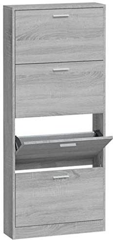 vidaXL Schuhschrank Schuhablage Schuhregal Schuhständer Schuhaufbewahrung Schuhkipper Schuhkommode Grau Sonoma 59x17x150cm Holzwerkstoff