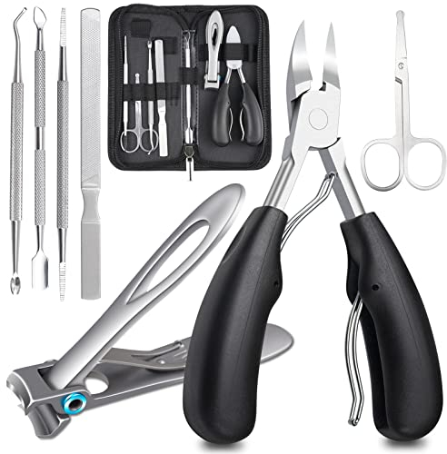 Toenail Clippers Set for Thick & Ingrown Hard Toenail Fingernail, 7PCS Nail Clippers and Professional Podiatrist Nail Cutter-Heavy Duty Stainless Steel Pedicure Toenail Scissors for Men Women (Black)