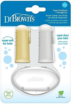 Dr. Brown's Silicone Finger Toothbrush for Baby with Travel-Storage Case, 3m+, Gray and Yellow, 2-Pack