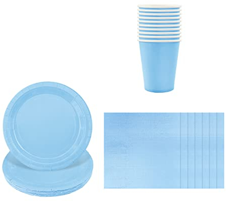 Aisszhao Solid Color Light Blue Tableware Set Decor,20 Paper Napkins 16 Cups Plates in Blue,Disposable Birthday Decorations for Him,Her,Men,Women,Adults Party,Kids Party (AZCSCJ0308)