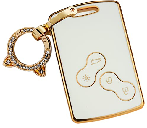 ontto Car key case cover Fit For Clio Scenic Megane Duster Sandero Captur Twingo koleos Smart Key case Key Shell Key Holder keychain TPU Accessories Protector 4 button white