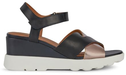 Geox Sandali da donna con zeppa D Spherica Ec6 C, Cuoio nero, 39 EU
