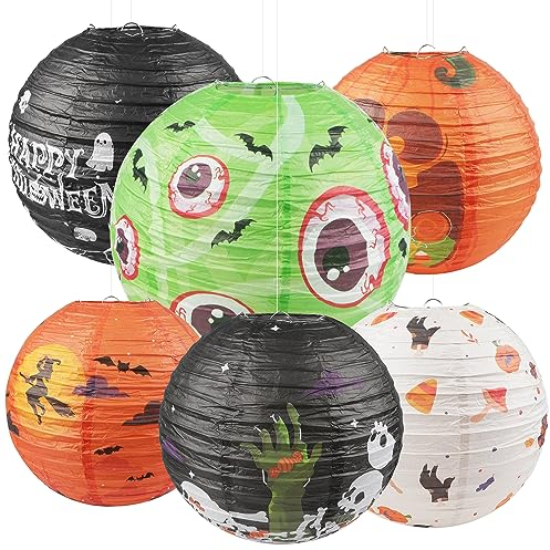 6PCS Halloween Laterne Papier Runden Lampions Halloween Dekorationen Für Halloween Party Garten Schlafzimmer Bar Indoor Outdoor Dekoration (30CM)