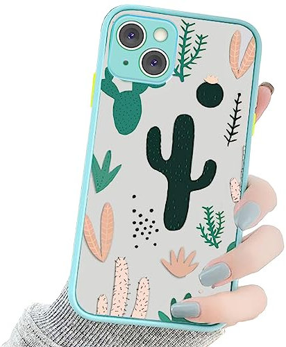 OTTARTAKS Compatible for iPhone 13 Case Clear Design Cute Green Cactus Case for Girls Women 3D Cartoon, Slim Fit PC Back and Soft TPU Bumper Protective Case for iPhone 13 6.1inch